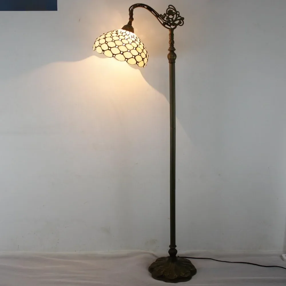 Floor Lamp Cream Amber Stained Glass Bead Arched Lamp Gooseneck Adjustable Corner Standing Reading Light