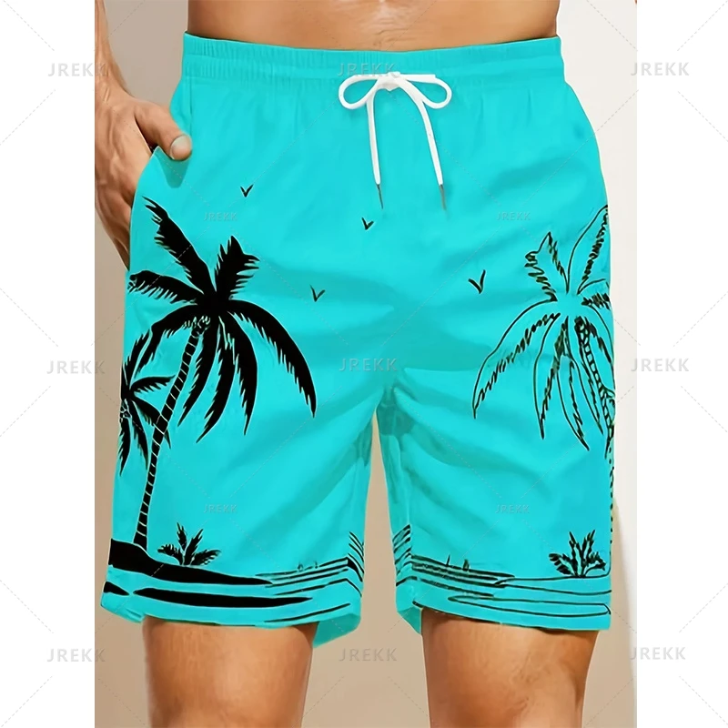 Summer Hawaiian 3D Printed Palm Trees Beach Shorts For Men Coconut Trees Graphic Swimming Trunks Women Fashion Board Shorts Pant 3