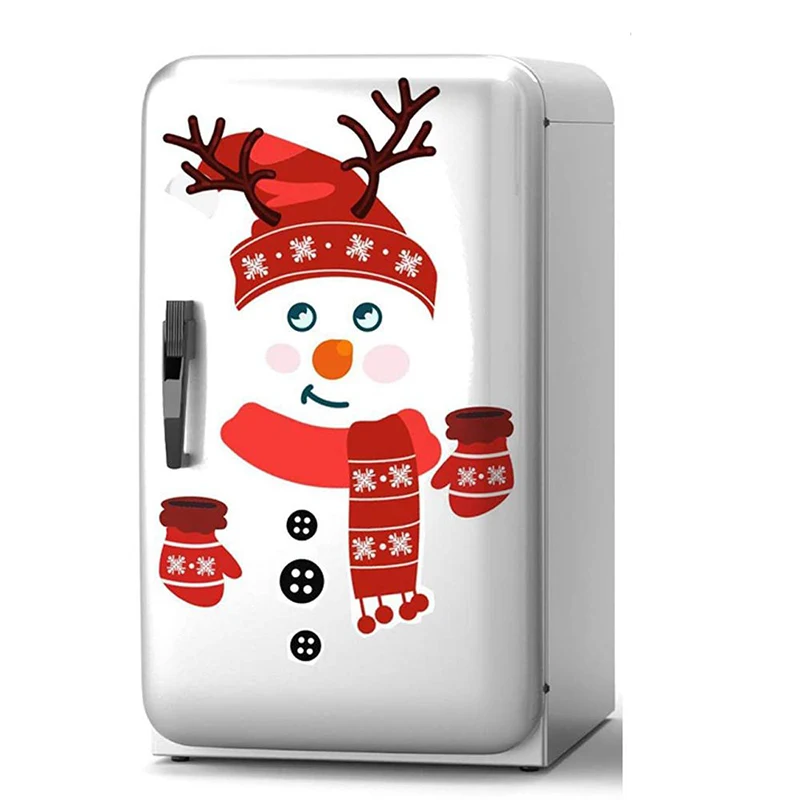 Wall Stickers Self Adhesive Stickers Kitchen Wall Sticker Door Window Refrigerator Stickers Cartoon Snowman Christmas Funny Kitchen Holiday Home Decoration