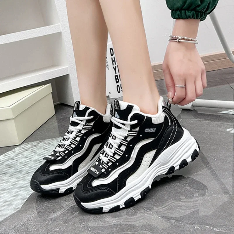 

New Fashion Women's Shoes High Top Plush Sneaker Women Platform Ankle Boots Basket Sport Chaussures Woman Platform Cotton Shoes
