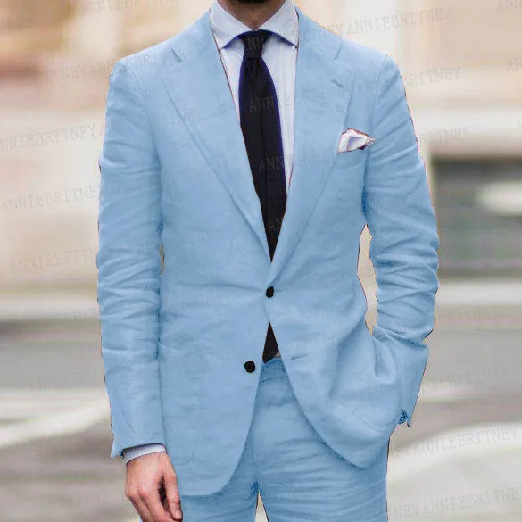 

2022 Summer Brown Linen Suit For Men 2 Piece Beach Wedding Jacket Pant Groom Slim Fit Costume Homme Custom Made Male Clothing