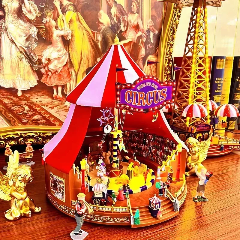 New Circus Amusement Park Handmade Music Box, Rotating Speed Car