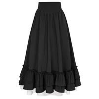 Casual Dual Layer Skirt Button Renaissance Costume Women Back Double Ruffle Long Shirring Skirt Waist Elastic Band Maxi Length - Image 2