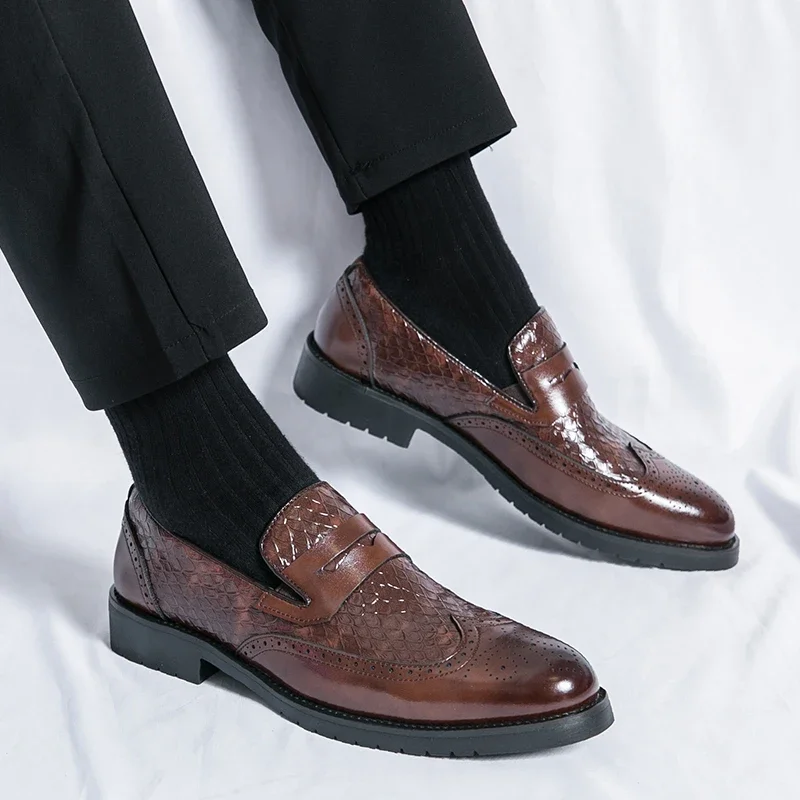 

Leather Platform Oxfords Slip On Thick Tottom Male Derby Shoes Casual Loafers Mens Square Toe Formal Dress Shoes Men Big Size