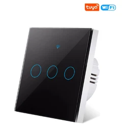WiFi Touch Sensor Smart Light Switch with App Remote Control - No Neutral Wire Needed - Black 3 gang