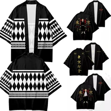 

Tokyo Revengers Cosplay Cloak Anime Black White Top For Summer Hanagaki Takemichi Ken Ryuguji Haori Kimono Tee Men Short Sleeve