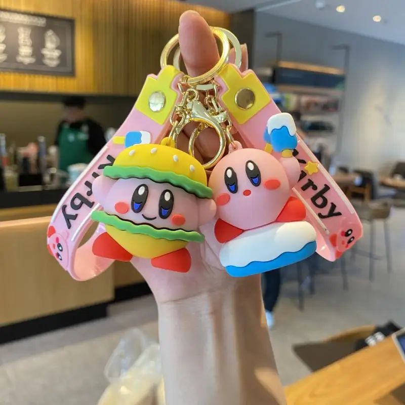 

Miniso Cartoon Kirby New Keychain Schoolbag Charm Cute Doll Key Ring Charm Pendant Decoration Key Ring for Girl Birthday Gift