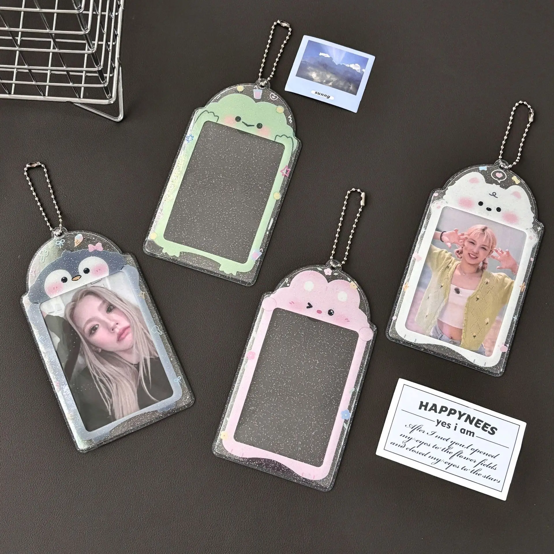 Kpop Photocard Holder with Chain Clear PVC Cover 1Pcs