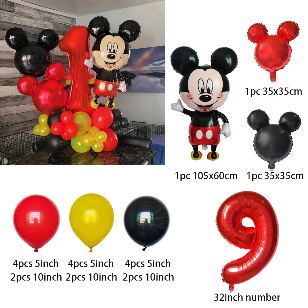 22 ピース/セットミッキーマウスホイルバルーン赤黒ラテックスバルーン