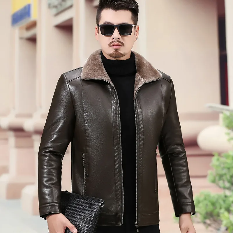 YX-605 Natural Leather Jacket Men's Plus Size Fur All-in-One