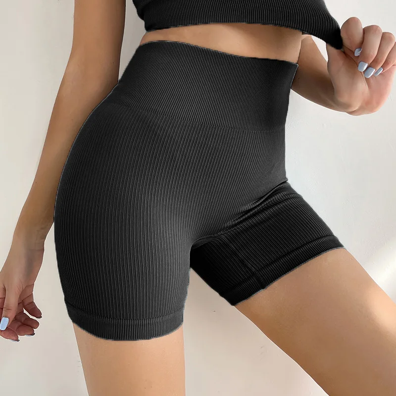 Ribbed Sport Shorts Women Yoga Short Gym Leggings Stripe Seamless Cycling Shorts Push Up Fitness Workout Tight Female
