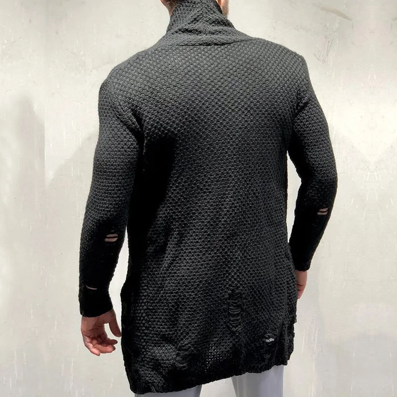 2021 New Men's Cardigan Male High Street Slim Fit Long Cardigans Outerwear Solid Color Knitted Sweater Coat 3XL golf jacket