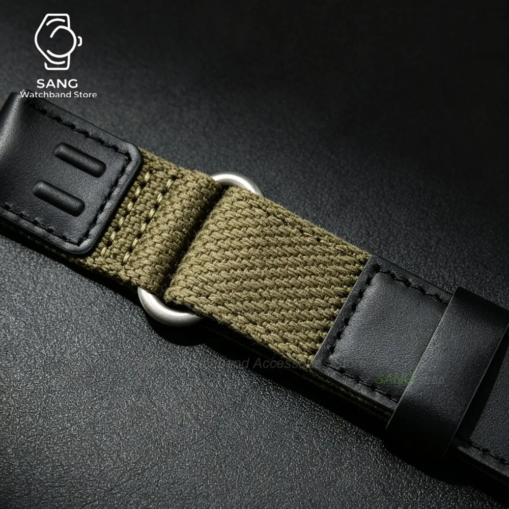 Universal Quick Release Nylon & Vintage Leather Watch Band - Military Style Replacement Wristbelt