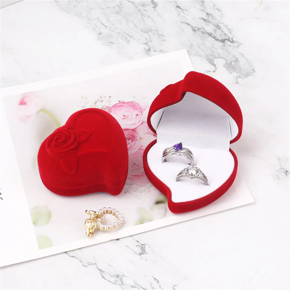 

Коробка для хранения колец в форме сердца, коробка для помолвки, обручального кольца, коробка для хранения подарков на день Святого Валентина, дисплей с цветочным рисунком