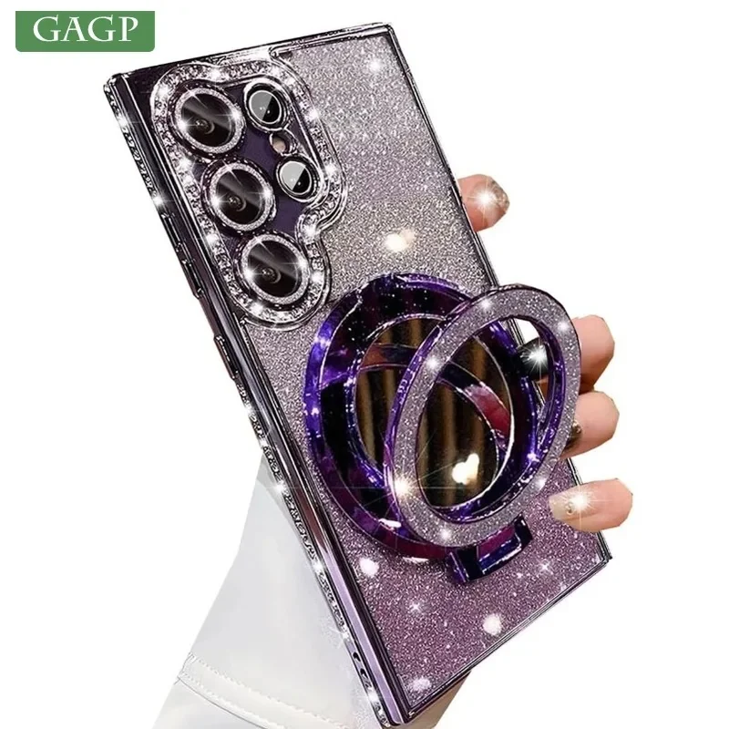 Fashionable Luxury Diamond Glitter Stand Mirror Magnetic Phone Case