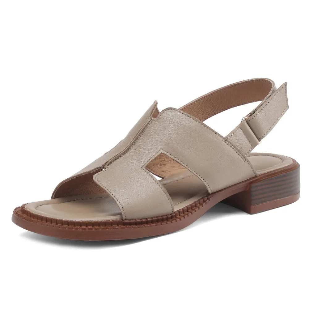 Plus size 35-41 women's sandals genuine leather hollow-out summer open toe casual female flats footwear soft comfortable shoes