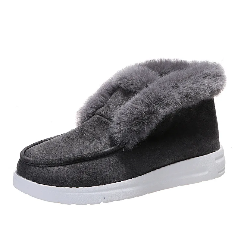 Ladies Ankle Boots Women Winter Warm Plush Fur Snow Boots Suede Leather Shoes Ladies Slip on Comfortable Female Footwear