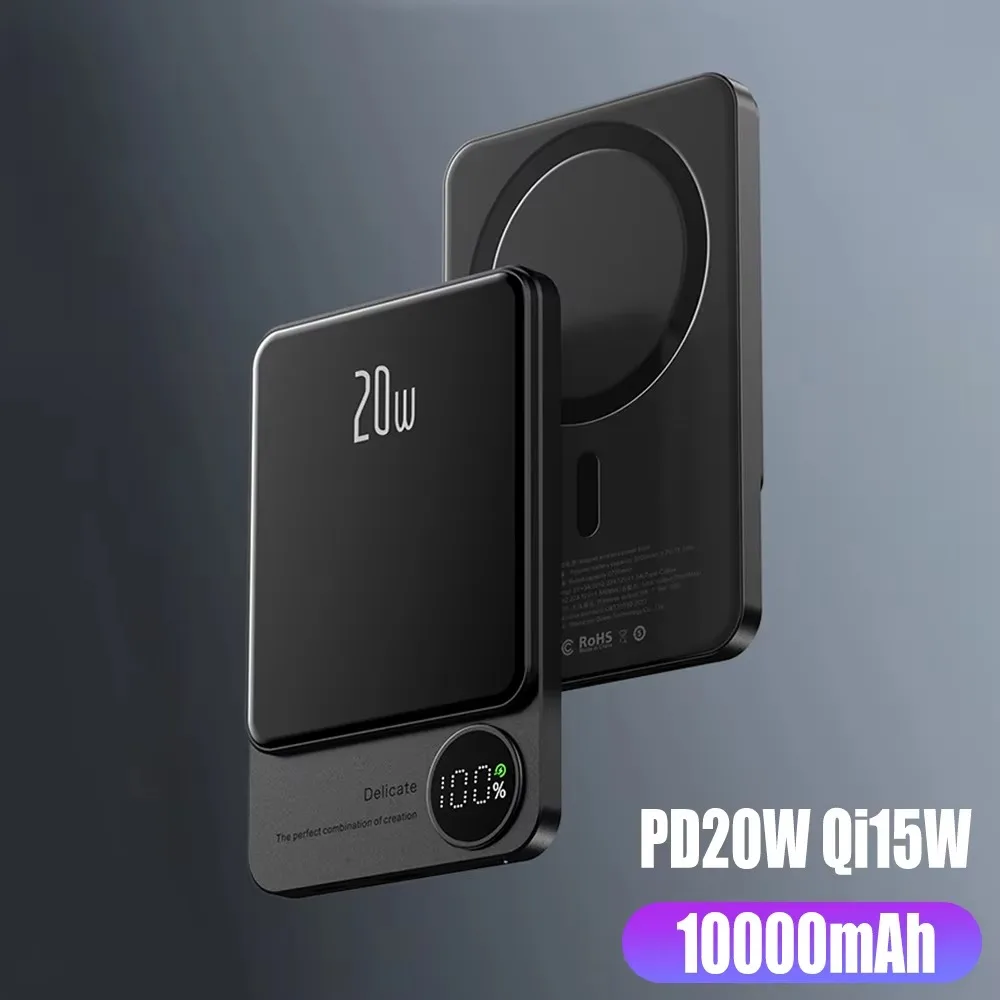 10000mAh Alloy Macsafe Powerbank Magnetic Power Bank Wireless Fast Charger Portable Battery For Magsafe iPhone 16 15 14 13 12
