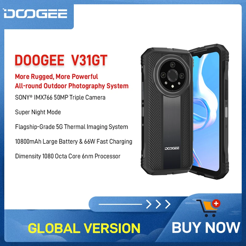 Doogee V31Gt Rugged Phone 6.58 "Fhd Dimensity 1080 Octa Core 5G Thermal Imaging Night Mode 10800Mah 66W Telefono A Ricarica Rapida