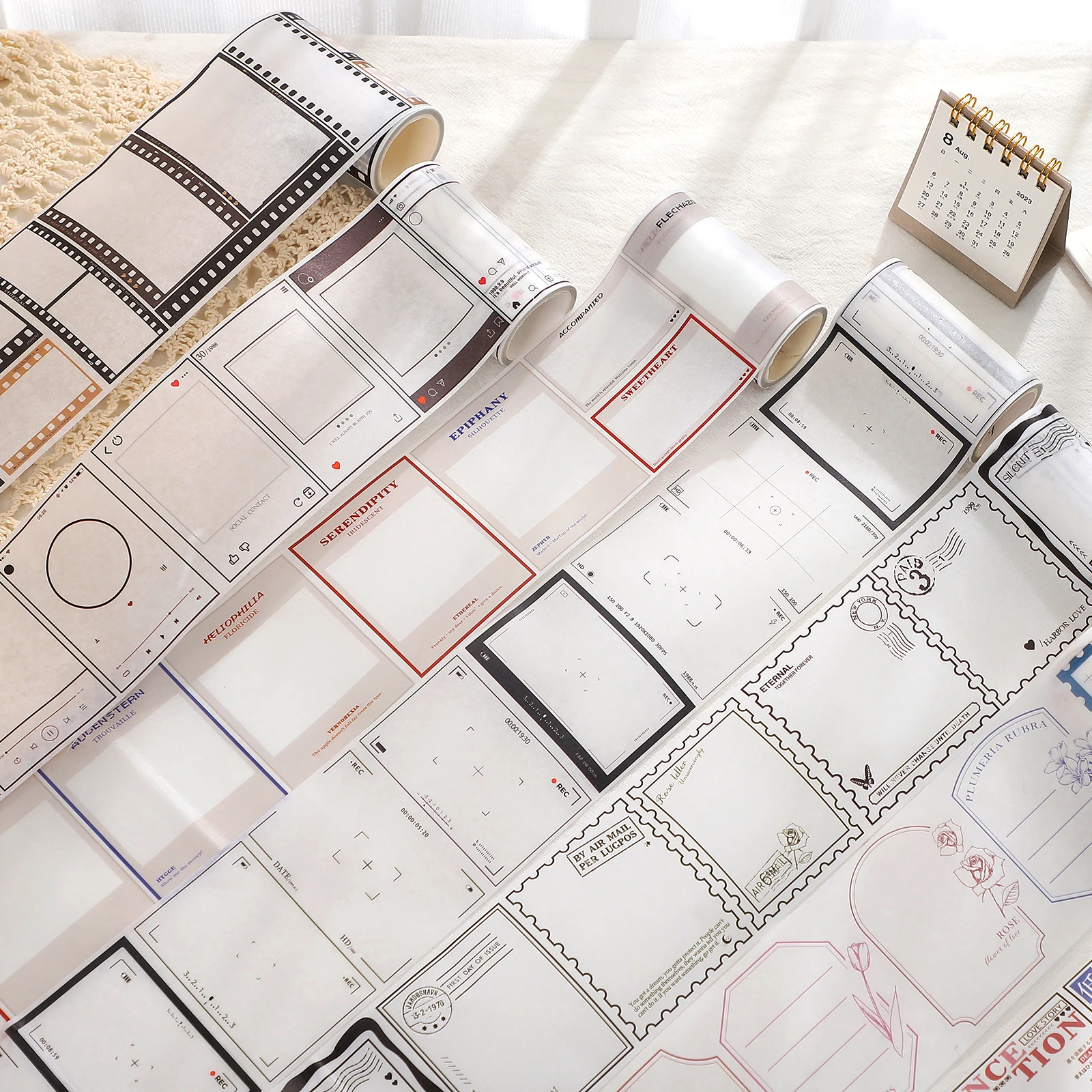 

7.5cm*3m/ Roll Frame Retro Tape Series Four Color Printing Washi Paper Simple Tape Creative DIY Collage Decor Stationary