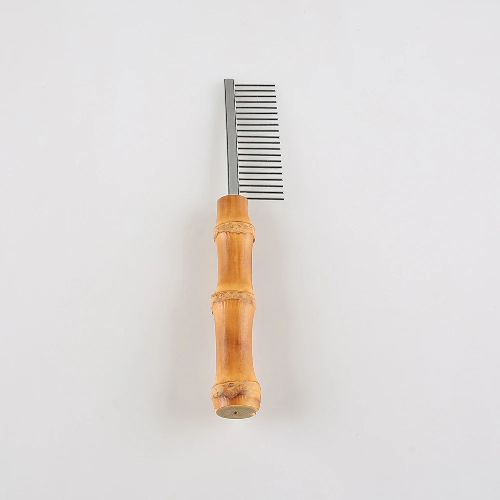 Nilerun Bamboo Root Handle Pet Comb 20 Sparse Stainless Steel Teeth Cat Massaging Tool Dog Hair Grooming Brush