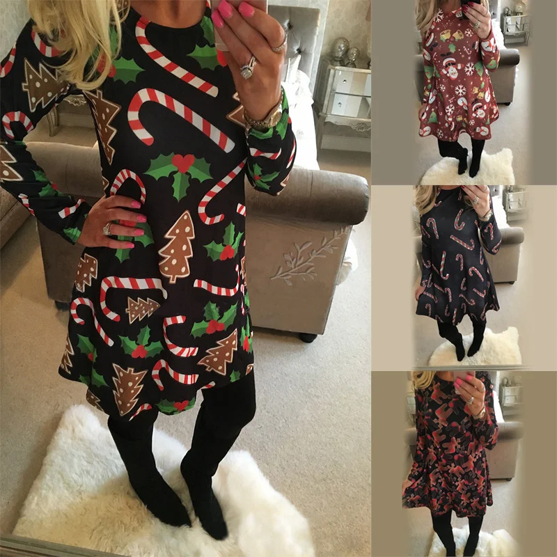 

Vintage Casual Fall/winter Christmas Print Dress Women Harajuku Princess Elegant Party Dress Long Sleeve Plus Size Fashion