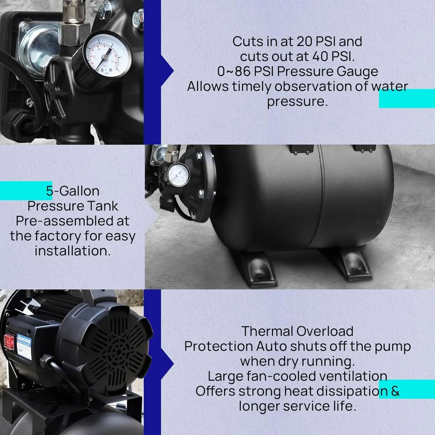 Stainless Steel Aquastrong 1.6 HP Shallow Well Pump with 1320 GPH Flow Rate, 115V, Pressure Tank, and Automatic Water Booster Je