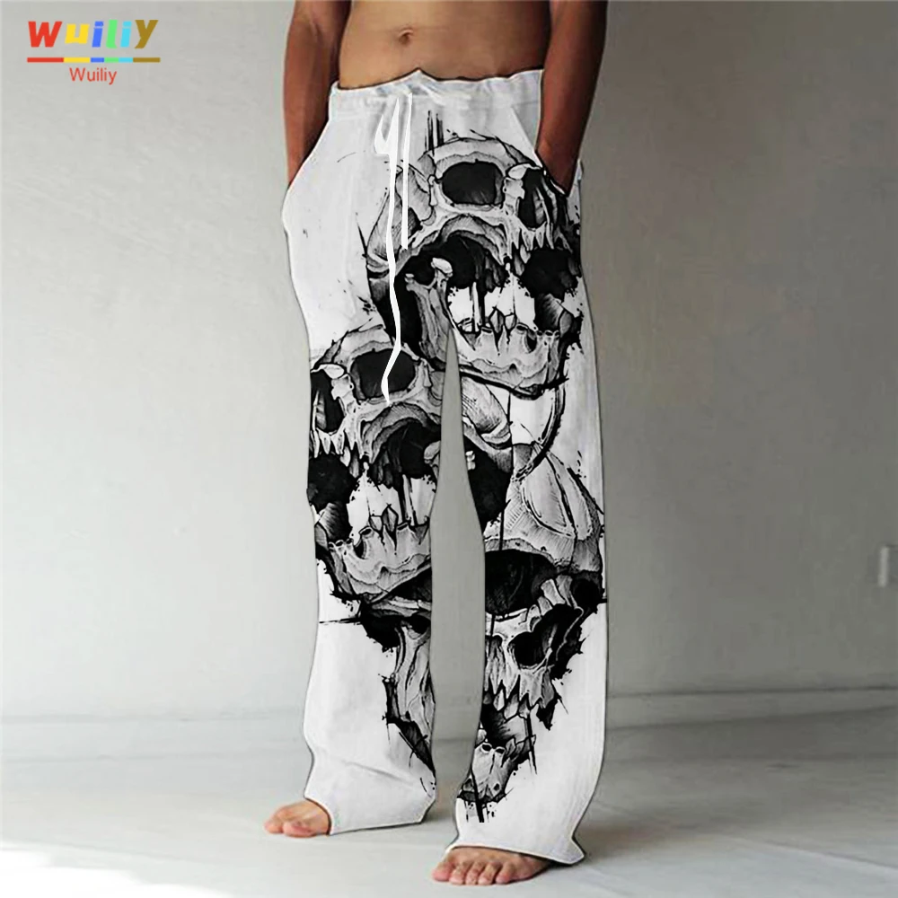 

Men's Skull Casual Pants Fashion Trousers Baggy Skeleton Pants Pockets Drawstring Elastic Waist Beach Pants Yoga Comfort Soft