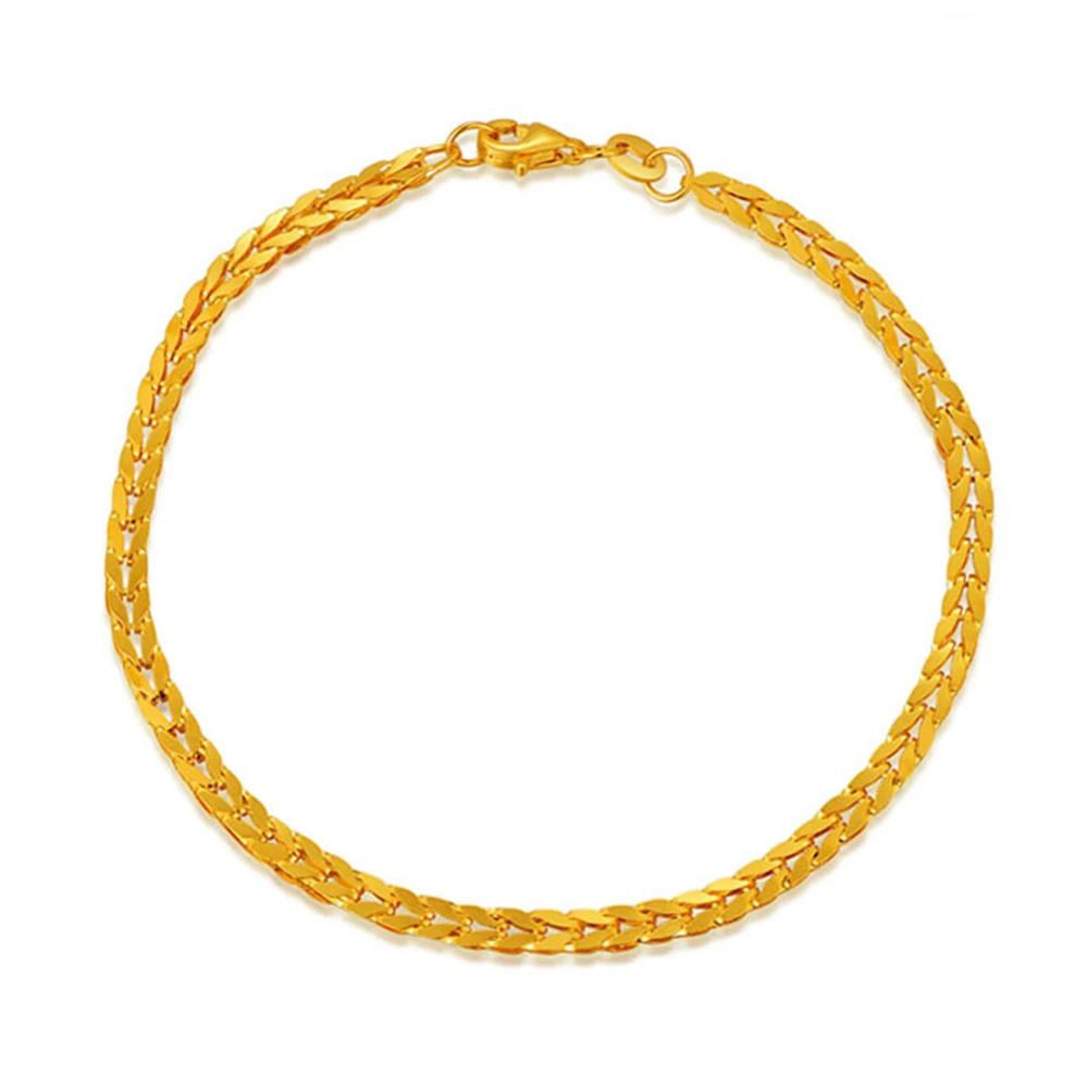 

Real 24K Yellow Gold Bracelet Wheat Shaped Chain Link Bracelet 16-23cm