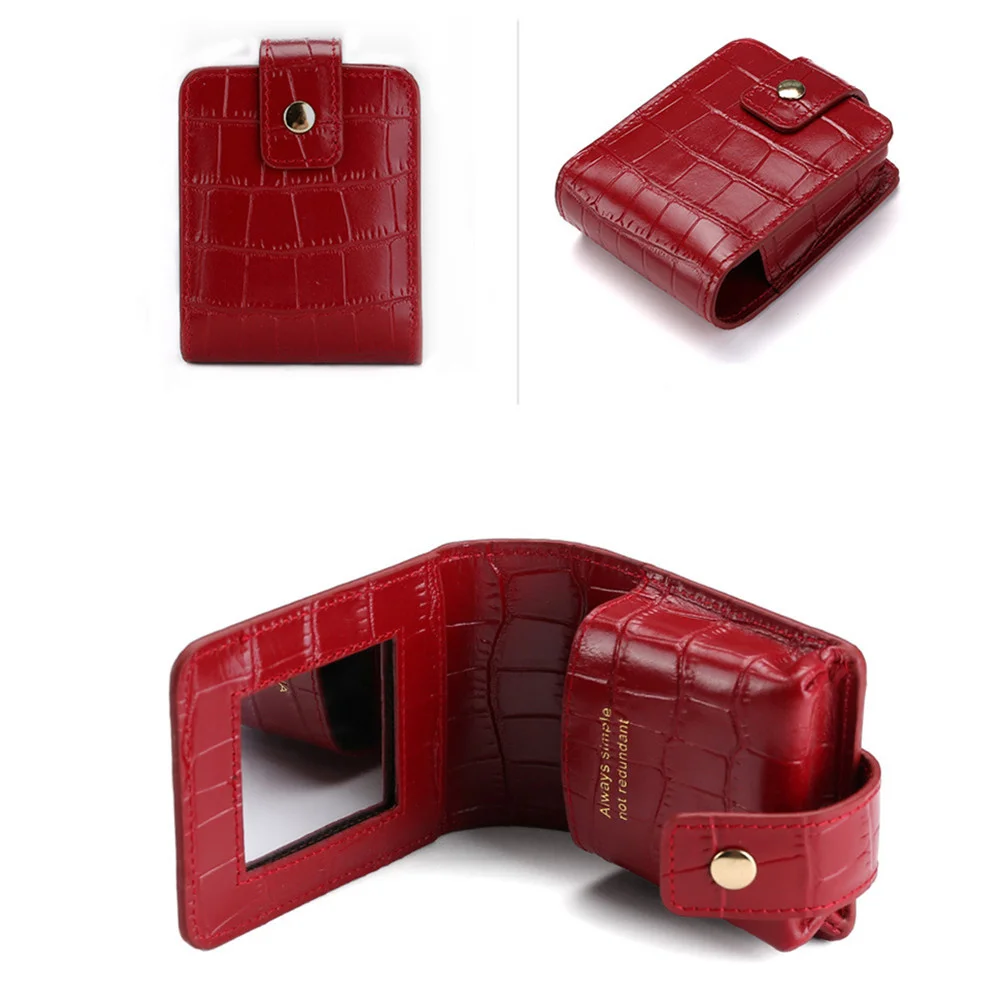 PU Leather Lipstick Bag Women Travel Cosmetic Bag with Mirror Small Storage Bags Portable Makeup Bag Mini Toiletry Organizer