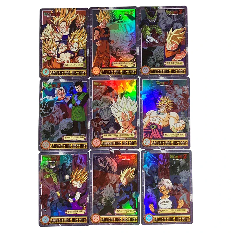 

9Pcs/set Dragon 86X59Mm Ball Self Made Super Saiyan Son Goku Refraction Lattice Refraction Anime Peripheral Collection Card
