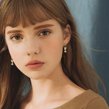 2024 Trend Real 925 Silver 5mm Round Moissanite Drop Clip Earrings for Women Four-leaf Clover Valentine Wedding Jewelry Gift 4