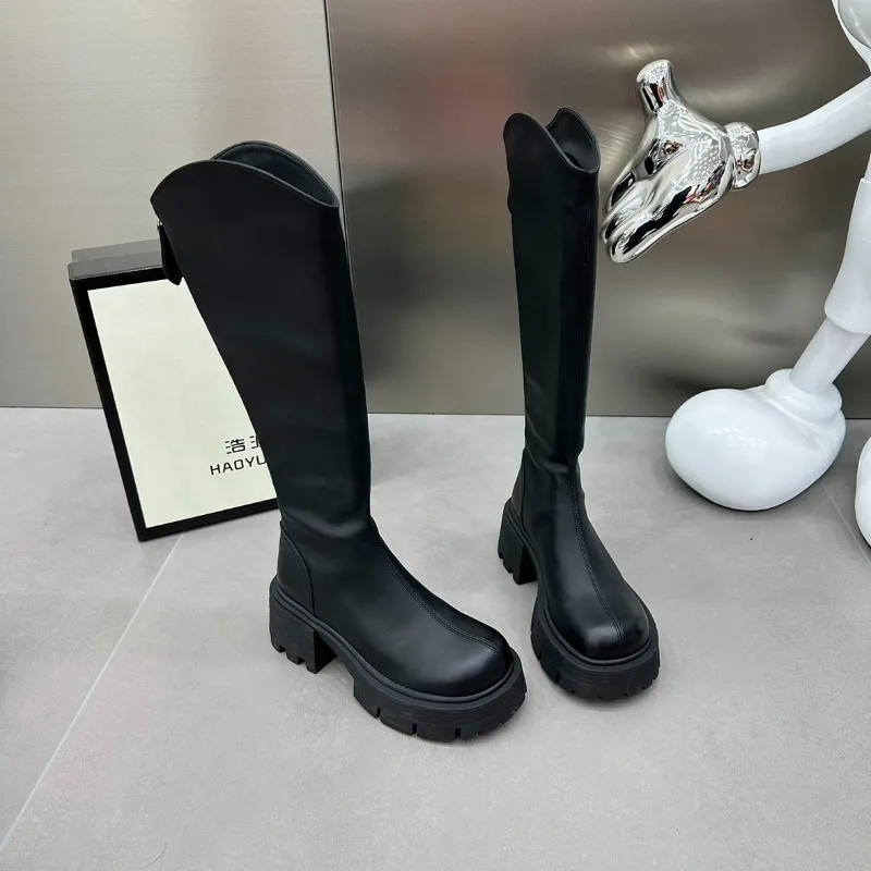 

Женские сапоги на молнии сзади, однотонные сапоги до колена с круглым носком, на квадратном каблуке, 2023