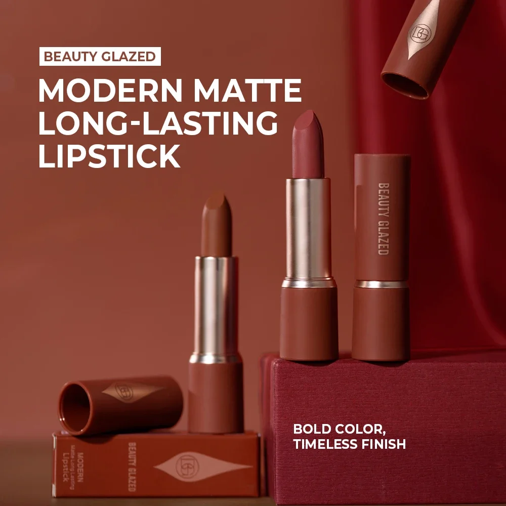 Description Picture 3 of itemBEAUTY GLAZED 2Pcs/Set Matte Brown Lipstick+Translucency Lip Gloss Combo Kit,Easy Application, Non-Stick, Moisturizing