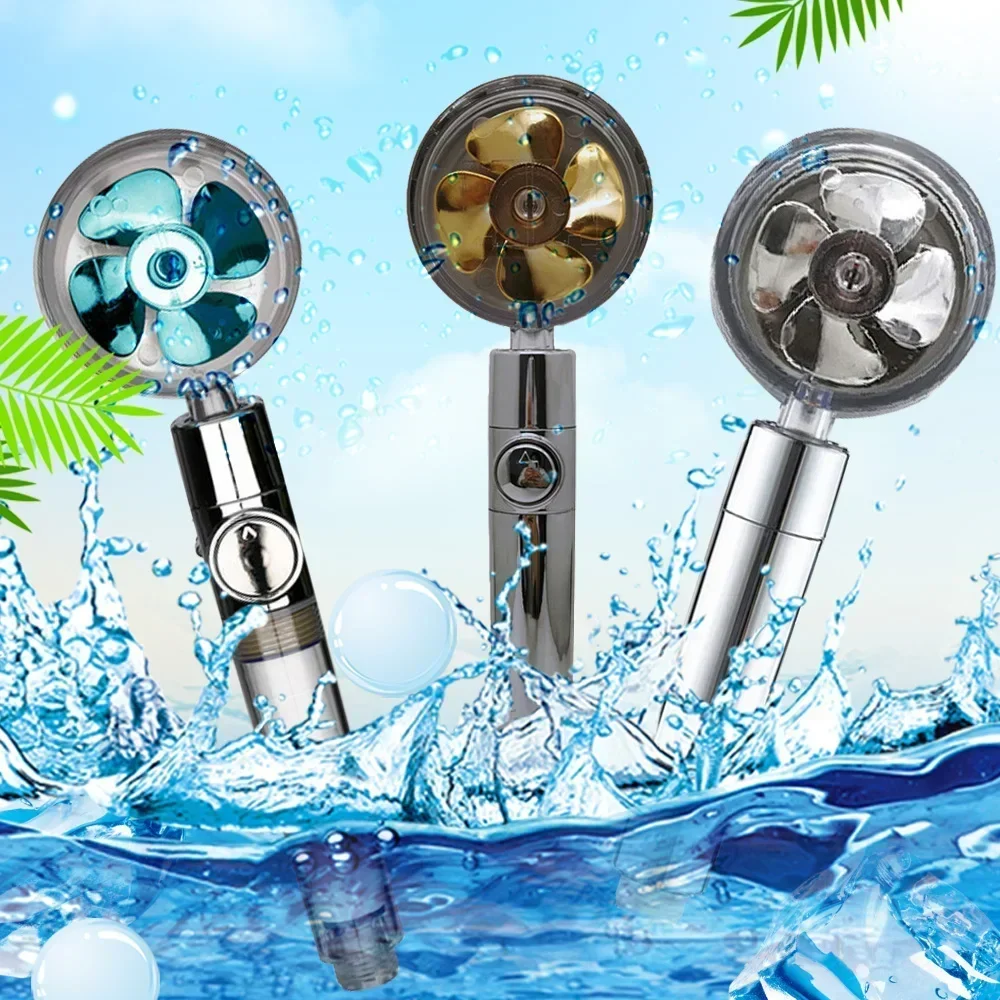Turbo Propeller Water Saving Shower Head and Holder High Preassure Showerhead Rainfall with Fan Bathroom Accessories 5