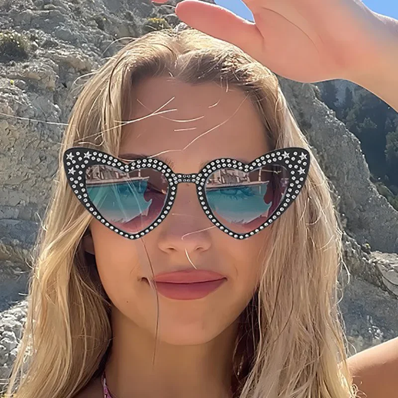 

Sunglasses for Women Female Rhinestone Heart-shaped Bling Fashion Sun Visors