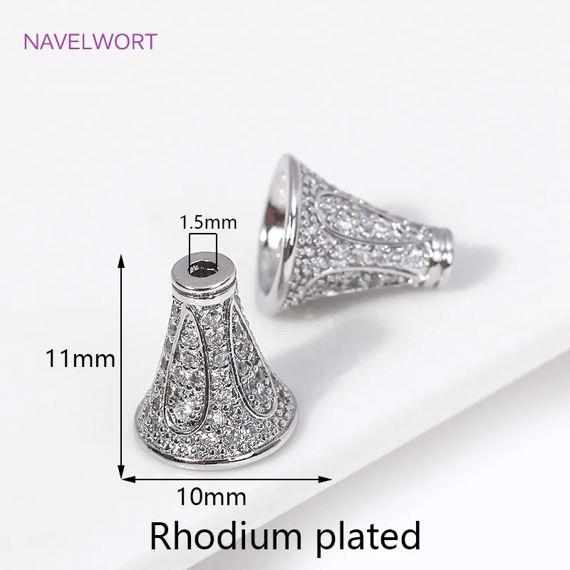 18K Gold Plated Inlaid Zircon Conical Beads Caps Tassel Caps,Separators For Beads,DIY Bracelet Earring Jewelry Making Fittings