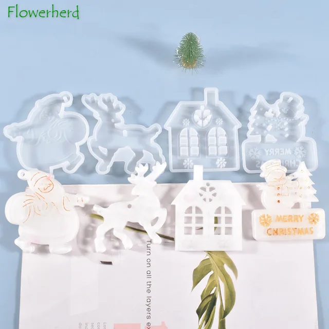Diy Kristály Epoxi Gyanta Öntőformák Karácsonyi Dekoráció Jávorszarvas Mikulás Boldog Ház Függő Szilikon Penész Torta Díszítő Szerszámok - Image 2