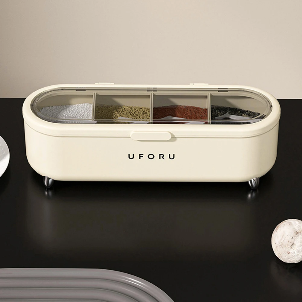 4 Grid Seasoning Box Large Capacity Sealed Spice Jar Multi-Purpose