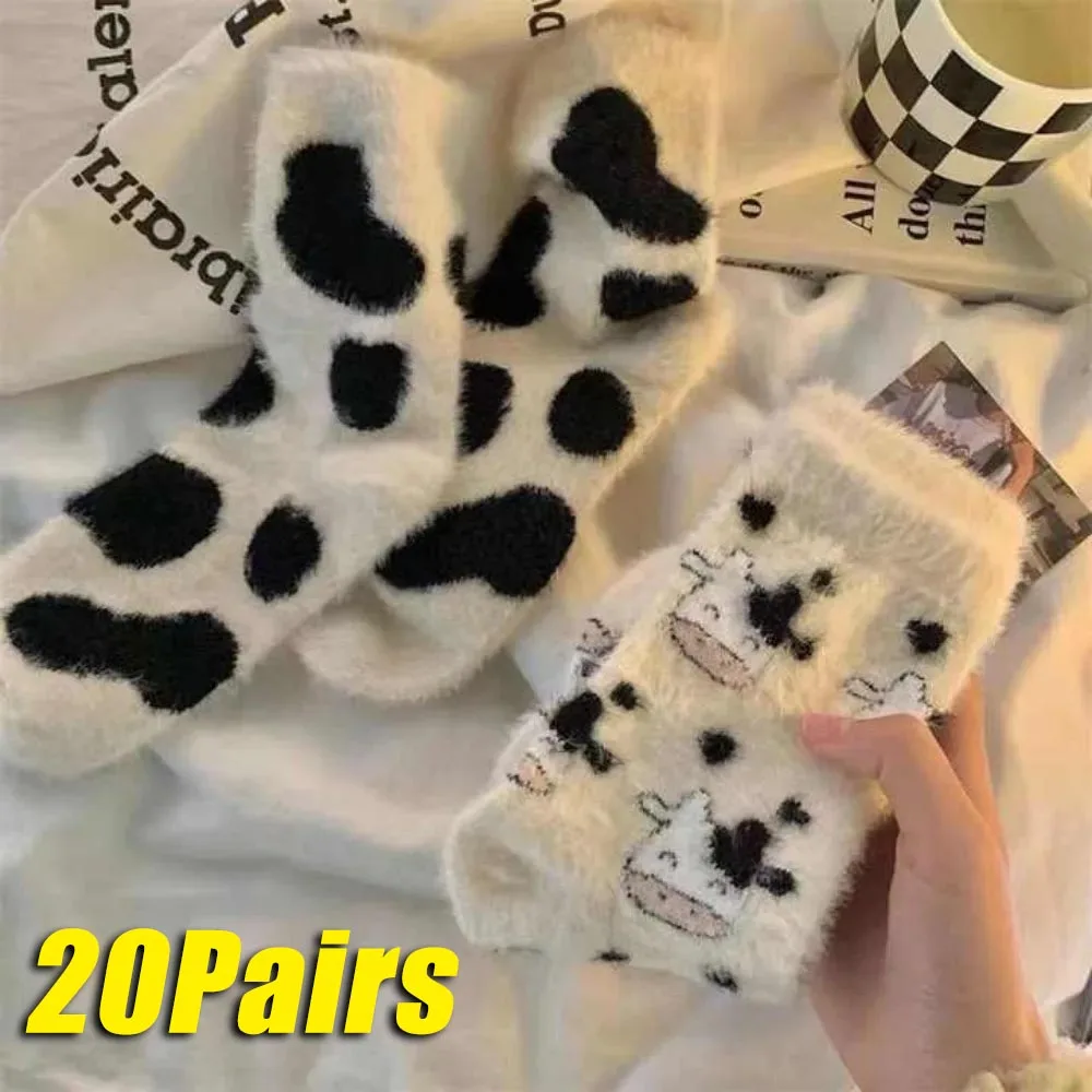 Womens Socks Winter Socks 20Pairs Autumn and Winter Warm Thickened Socks Women Thickened Mink Velvet Warm Cow Spots Home Socks Cute Floor
