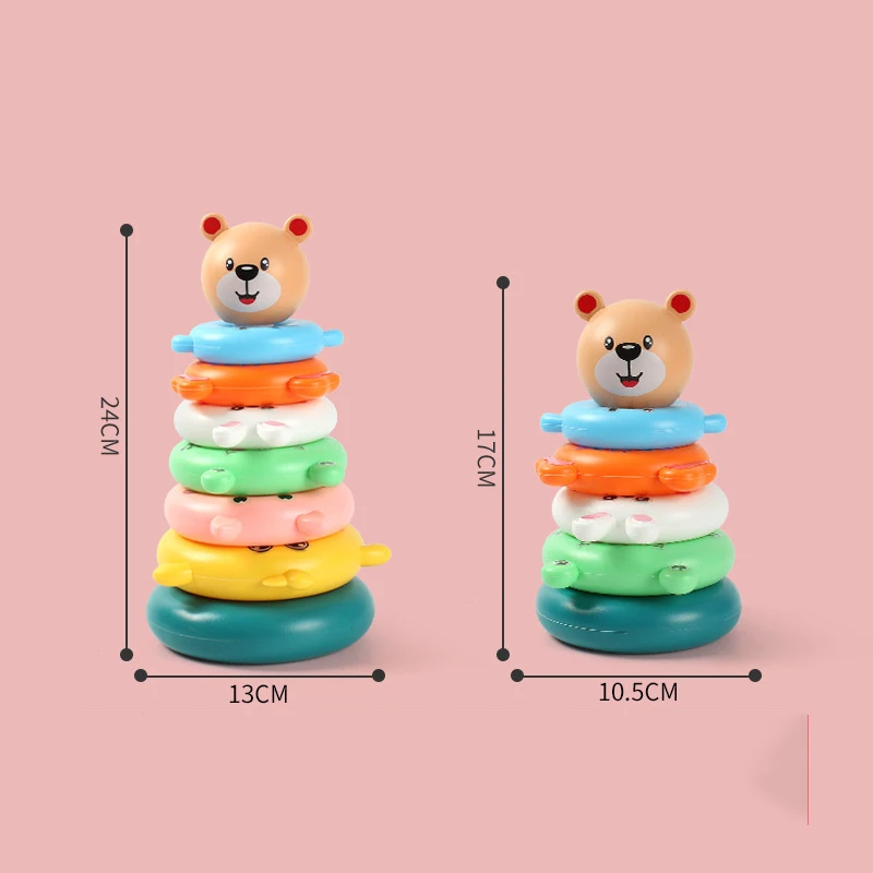 Rainbow Stacking Ring Tower Montessori Educational Baby Toy Learning Sensory Animal Stacking Toys Beach Pool Children Kids Toy