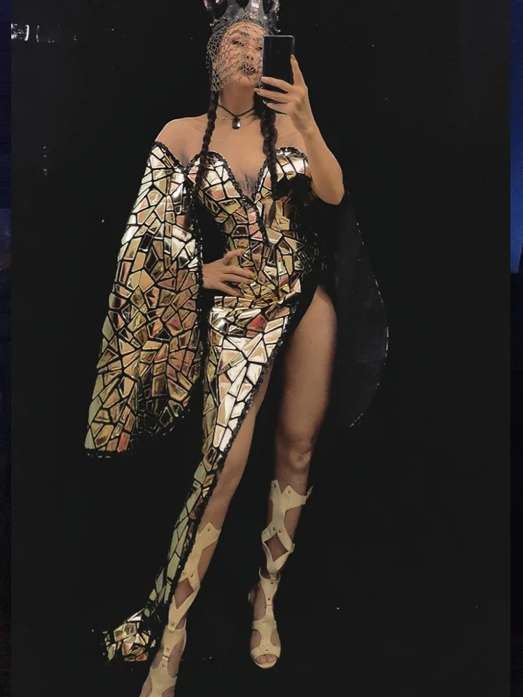 sexy Women sequin gold long Dress high slit Birthday Celebration GOGO  Singer Party bar ds club outfits stage drag queen costumes - AliExpress  200000532