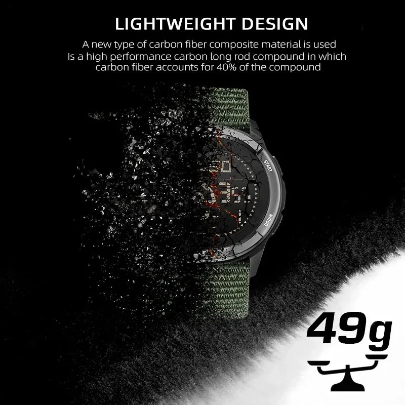 NORTH EDGE Men's Digital Carbon Fiber Watch Shock Militray Sports Super Light Outdoor Fun Compass Waterproof 50m Wristwatches 3