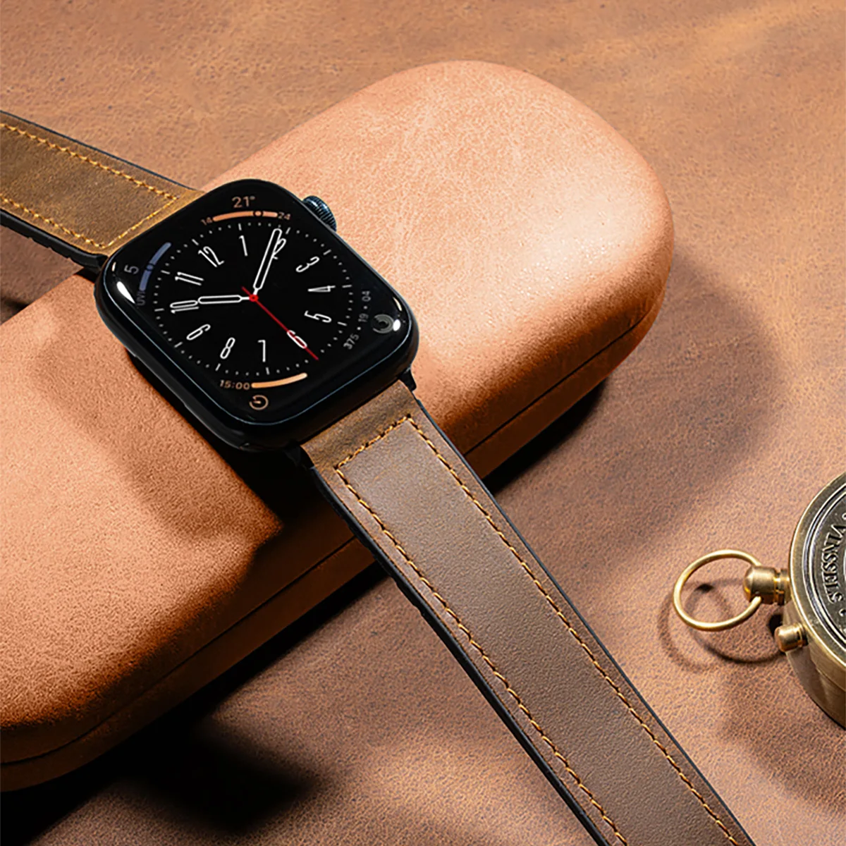 جلد أصلي متوافق مع ساعة أبل ، سوار مغناطيسي من الس...