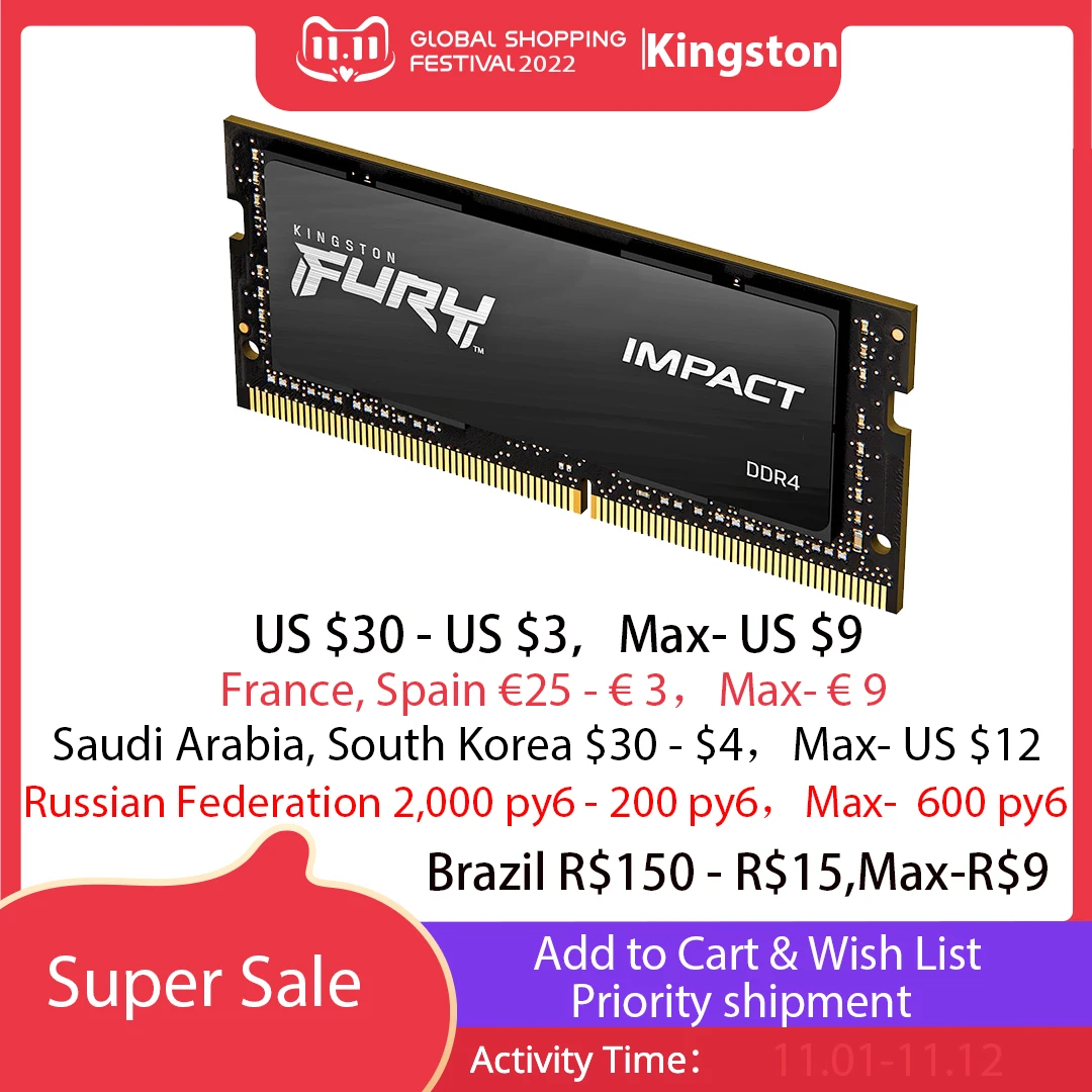 

Kingston HyperX Impact 8GB 16GB DDR4 2666MHz 3200MHz Laptop RAM Memory CL15 SODIMM 1.2V 260-Pin notebook Internal Memory 32G