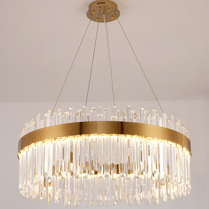 Modern Luxury K9 Crystal LED Pendant Light Circular Oval Gold Chandeliers For Living Room Home