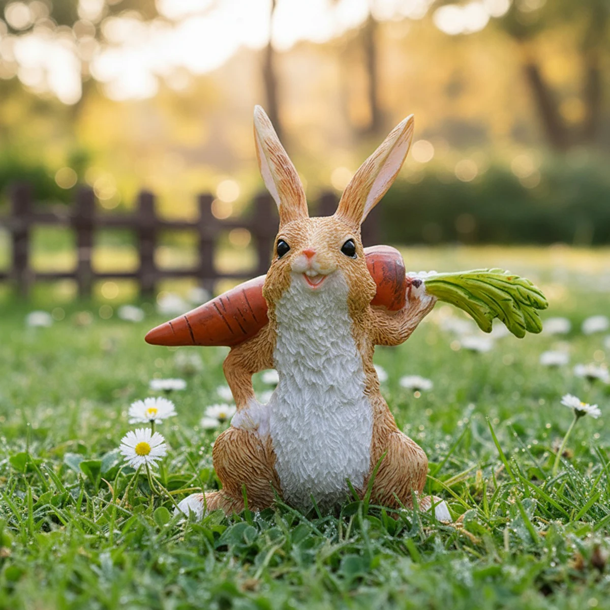 1 Stück, Niedliche Hasenfigur mit Karotte, Harz-Material Gartentopf-Dekoration, Hasen-Ornament für Blumentöpfe