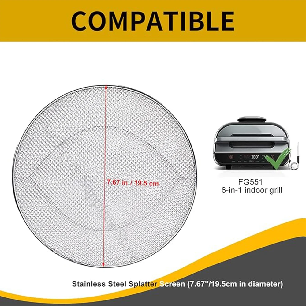 Splatter shield Stainless Steel Splash Guard For Ninja Foodi FG551 Reusable Replacement For Ninja Smart XL 6-In-1 Indoor Grill Accessories