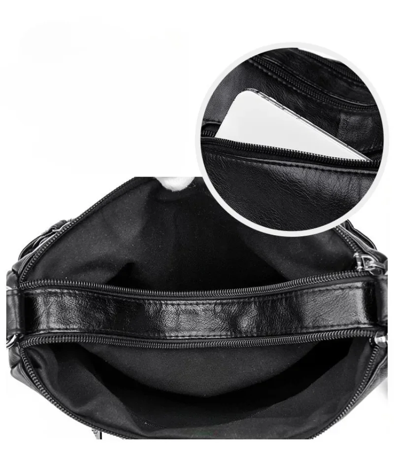 Soft Leather Shoulder Bag - Women's Crossbody Double Layered Large Capacity Tote