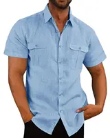 Cotton Linen Hot Sale Men Short-Sleeved Shirts Summer Solid Color Stand-Up Collar Casual Beach Style Plus SizeMale Shirts M-5XL 1